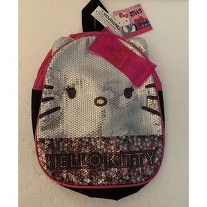 Sanrio Hello Kitty Girls Small Silver Pink Sequin Backpack 10” X 9” NEW